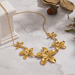 European 304 Stainless Steel 5 Floral Flower Pendant Bib Necklaces for Women&nbsp;ND3546
