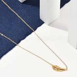 Ion Plating(IP) 304 Stainless Steel Leaf Pendant Cable Chain Necklaces for Women&nbsp;NJEW-P320-06G
