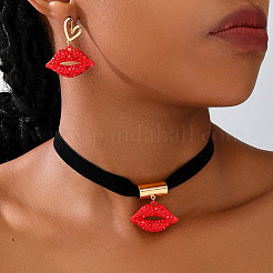 Lip Alloy Rhinestone Earrings & Necklaces Sets&nbsp;FS-WG7E22C-01