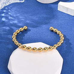 304 Stainless Steel Beads Cuff Bangles for Women&nbsp;BJEW-G749-18G