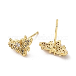 Rack Plating Brass Moth Stud Earrings with Cubic Zirconia&nbsp;EJEW-D061-39G