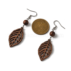 Leaf Natural Walnut Wood Dangle Earrings for Women&nbsp;EJEW-JE06101-01