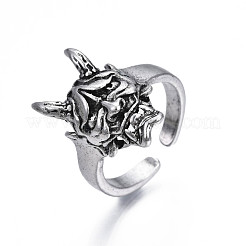 Alloy Devil Mask Shape Open Cuff Ring for Men Women&nbsp;RJEW-T009-48AS