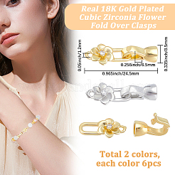 12Pcs 2 Colors Brass Micro Pave Clear Cubic Zirconia Fold Over Clasps&nbsp;KK-BBC0018-82