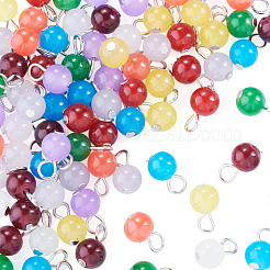 90Pcs 9 Colors Baking Paint Imitation Jade Glass Round Bead with Iron Pendants&nbsp;PALLOY-TAC0281