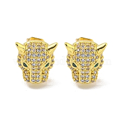Wolf Brass Micro Pave Clear & Green Cubic Zirconia Stud Earrings for Women&nbsp;EJEW-G387-02G