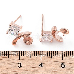 925 Sterling Silver with Cubic Zirconia Stud Earring Findings&nbsp;EJEW-B038-19RG