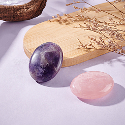 2Pcs 2 Styles  Natural Amethyst & Rose Quartz Palm Stones&nbsp;AJEW-GA0007-90B