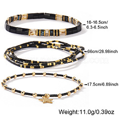 3Pcs 3 Styles Vintage Glass & Brass & Natural Stone Beaded Stretch Bracelet Sets for Women and Girls&nbsp;LF4427-1
