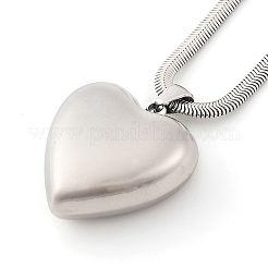 304 Stainless Steel Heart Pendant Flat Snake Chain Necklaces for Women&nbsp;NJEW-U012-01P