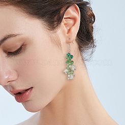 Shell Pearl & Plastic & Glass Flower Dangle Earrings&nbsp;EJEW-TA00193