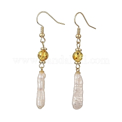 Natural Amber & Baroque Pearl Keshi Pearl Dangle Earrings&nbsp;EJEW-JE07360-02