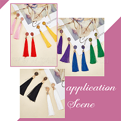 8 Pairs 8 Colors Rose with Cotton Tassel Dangle Stud Earrings&nbsp;EJEW-AN0001-68