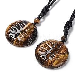 Natural & Synthetic Mixed Stone Tree of Life Pendant Necklace with Nylon Rope&nbsp;NJEW-H009-03