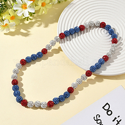 1Pc Polymer Clay Rhinestone Round Beaded Stretch Necklaces&nbsp;NJEW-SP0001-14G