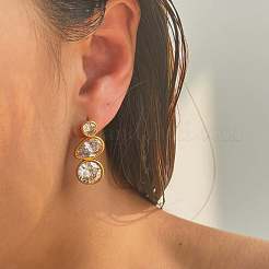 Teardrop 304 Stainless Steel Micro Pave Clear Cubic Zirconia Stud Earrings&nbsp;FS-WG8D71C-02