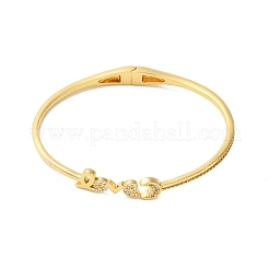 Rack Plating Brass Micro Pave Clear Cubic Zirconia Love Word Hinged Bangles&nbsp;BJEW-G716-02G