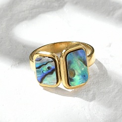 Rectangle 304 Stainless Steel Paua Shell Cuff Rings for Women&nbsp;RJEW-G346-04G-01