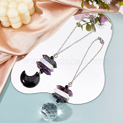 2Pcs 2 Styles Natural Larvikite & Howlite & Amethyst Double Terminated Point Pendant Decoration&nbsp;HJEW-FH00213