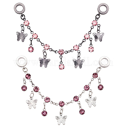 2Pcs 2 Colors Brass Burgundy Rhinestone European Safety Chains with Charms&nbsp;KK-BM0001-03