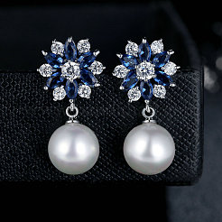 Platinum Plated Brass Flower Cubic Zirconia Stud Earrings&nbsp;EJEW-FF0002-08A