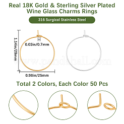 100Pcs 2 Colors 316 Surgical Stainless Steel Wine Glass Charms Rings&nbsp;STAS-BBC0005-95B
