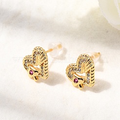 Brass Micro Pave Cubic Zirconia Heart Stud Earrings&nbsp;EJEW-C158-03G