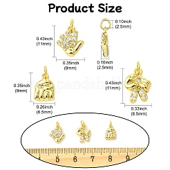 9Pcs 3 Style Brass Micro Pave Clear Cubic Zirconia Pendants&nbsp;KK-CJ0002-81