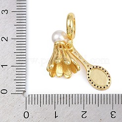 Brass Micro Pave Clear Cubic Zirconia Badminton & Racket European Dangle Charms&nbsp;KK-I352-13G