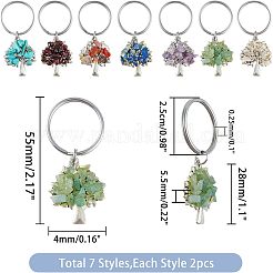 14Pcs 7 Style Chip Gemstone Keychain&nbsp;KEYC-FH0001-17