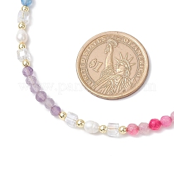 Electroplated Glass & Cultured Freshwater Pearl & Natural Mixed Stone Faceted Round Beaded Chakra Necklaces for Women&nbsp;NJEW-JN05248