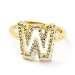 Mixed Color Enamel Initial Letter Adjustable Ring with Clear Cubic Zirconia&nbsp;RJEW-P045-01G-W