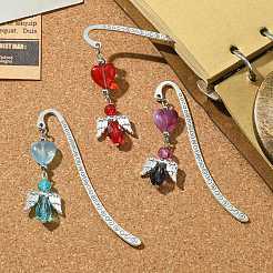 3Pcs 3 Colors Glass Bead Heart Angel Bookmarks&nbsp;AJEW-JK00276