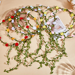 7Pcs 7 Colors Polyester Artificial Rose Garland Headbands Hair Vine&nbsp;AJEW-CP0008-27