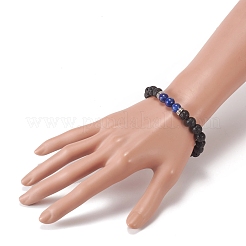 Round Natural Lava Rock Beaded Stretch Bracelets&nbsp;BJEW-JB05506