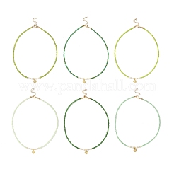6Pcs 6 Colors Saint Patrick's Day Brass Clover Pendant Glass Seed Beaded Necklaces for Women&nbsp;NJEW-JN05642