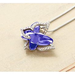Butterfly Brass Pave Glass Birth Stone Pendant Necklaces&nbsp;FS-WG3BB0A-10