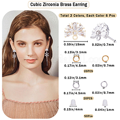 12Pcs 2 Color Brass Pave Clear Cubic Zirconia Flower Stud Earring Findings&nbsp;DIY-CN0002-80