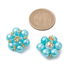 Glass Seed Beads Flower Stud Earrings&nbsp;EJEW-MZ00349-04