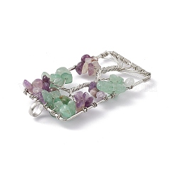 Rectangle Natural Green Aventurine & Amethyst Copper Wire Wrapped Chip Big Pendants&nbsp;G-E195-09P-01