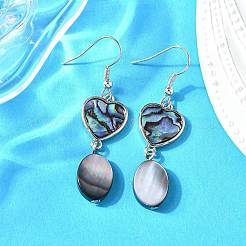 Brass Abalone Shell Black shell Dangle Earrings&nbsp;EJEW-D313-01P