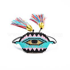 Miyuki Seed Braided Bead Bracelet with Double Tassel&nbsp;BJEW-A121-17