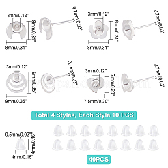 40Pcs 4 Style 304 Stainless Steel Stud Earring Settings&nbsp;STAS-DC0007-37
