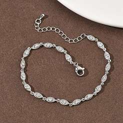 Brass Micro Pave Clear Cubic Zirconia Eye Link Chain Bracelets for Women&nbsp;BJEW-G764-09P