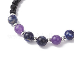 Natural Sodalite & Glass Round Beaded Bracelets for Women&nbsp;BJEW-JB12210-01