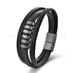 Braided Imitation Leather Multi-Strand Bracelets with 316L Stainless Steel Magnetic Clasps for Men&nbsp;WGAC05A-02