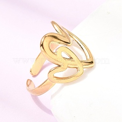 Hollow Heart 304 Stainless Steel Open Cuff Rings for Women&nbsp;RJEW-A091-23G