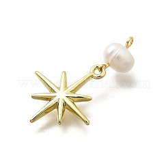 Brass & Natural Pearl Star Pendants&nbsp;KK-Z093-40G