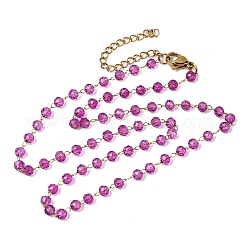 304 Stainless Steel with Glass Faceted Rondelle Bead Handmade Link Chain Birth Stone Necklaces for Women&nbsp;NJEW-G195-01G-08