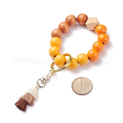 Round & Polygon Natural Wood Beads Stretch Bracelets Keychains&nbsp;KEYC-JKC00319